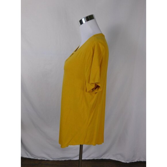 Wonderly Shirt Womens Large Yellow Lattice Neck Short Sleeve Linen Blend Tee Top - Picture 4 of 9